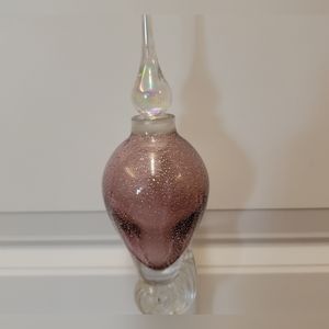 Vintage Hand Blown Etched Art Glass AMETHYST Perfume Bottle with Stopper